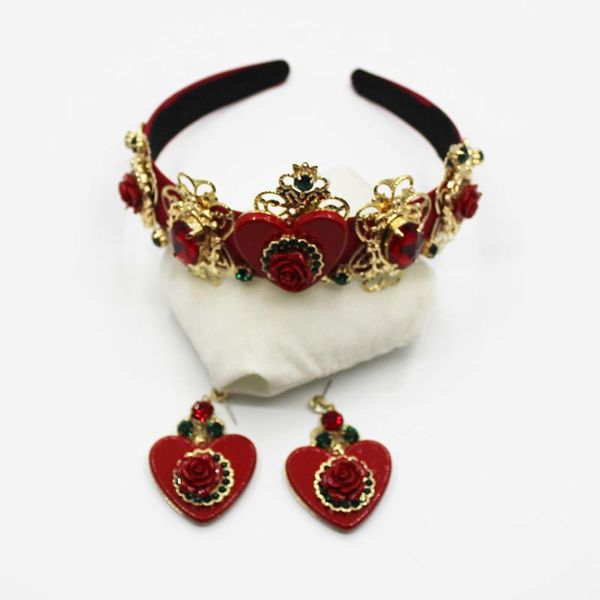 Fermagli per capelli Barrette Moda Fiore rosso Cuore Corona Barocco Prom Show Band Gioielli in metallo Tiara da sposa Accessori Regalo per le donne PartyHai