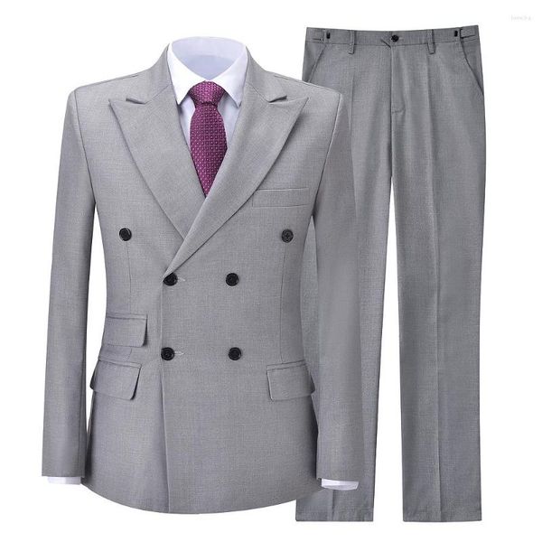 Abiti da uomo 2023 Arrivo Uomo grigio 2 pezzi Slim Fit Chiusura su misura Colletto Doppiopetto Sposa Sposo Abiti da sposa Smoking