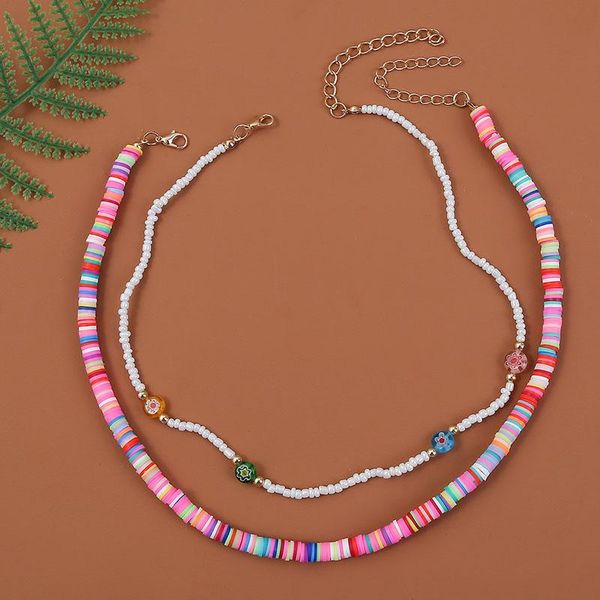Choker-Halsketten, 2 Stück/Set, böhmische glasierte Glasperlen, separate handgefertigte Perlenketten für Frauen, mehrfarbige Polymer-Ton-Halskette