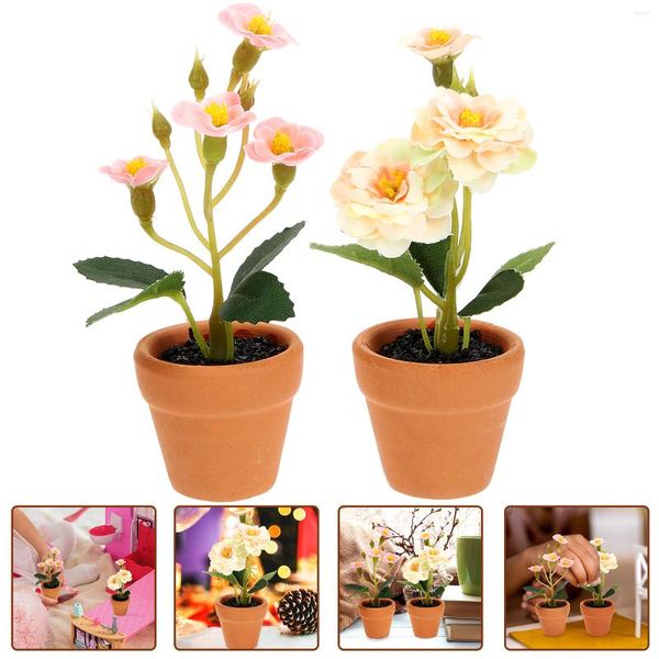 Fiori decorativi 2 pezzi Piante in vaso Modello Giocattoli di fiori in miniatura Decorazioni per la casa giocattolo in vaso da casa simulato