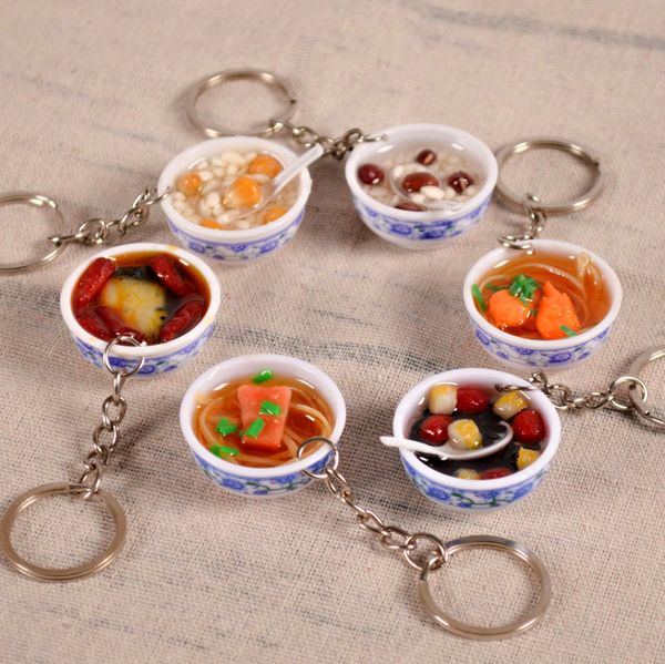 Keychain de Mini Simula￧￣o de Estilo Criativo Chin￪s 3cm Azul Blanchin Bowl Bowl Funny Food Kichain Jewelry Gift Acess￳rios