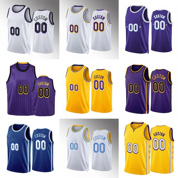 2023-24 New City Bryant 6 James Basquete Jerseys 3 Davis 1 Russell 17 Schroder XS-4XL Aposentadoria Roxo Amarelo Branco Homens Mulheres Juventude City Jersey