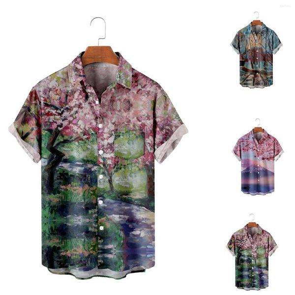 Magliette da uomo Camicia con colletto rovesciato per uomo Cotone vintage europeo Vestibilità regolare Manica corta Estate Casual Pezzo hawaiano grande