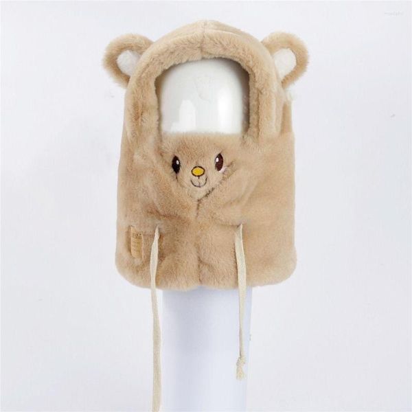 Boinas de bolete Urso de orelha -orelha chapéu com máscara de máscara de inverno de inverno espessado proteção de outono de ouvido de ouvido para mulheres meninas
