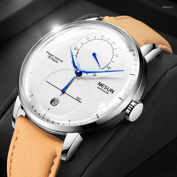 Нарученные часы Япония Импорт Автоматические механические мужские часы Швейцария Nesun Sapphire Водонепроницаемый дисплей мощности светятся