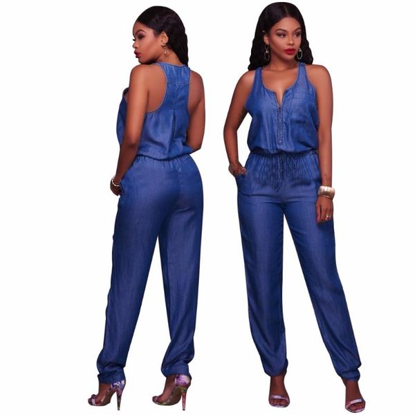 Damen -Jumpsuits Rolren ärmellose Denim -Jumpsuit Loose Playsuit Jeans Bodysuit WomenWomen's's