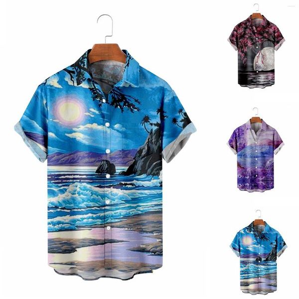 Magliette da uomo Tutina da uomo Pagliaccetto OEM Camicia hawaiana ad asciugatura rapida Sublimazione stampata fantasia floreale Comodo bottone per colletto da vacanza