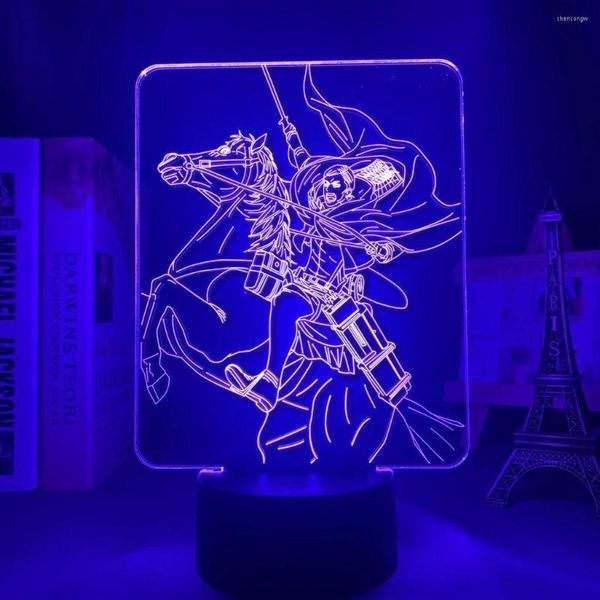 Luci notturne Drop Anime Attack On Titan Lampada 3d Erwin Smith Luce per la decorazione della camera da letto Regalo per bambini LED