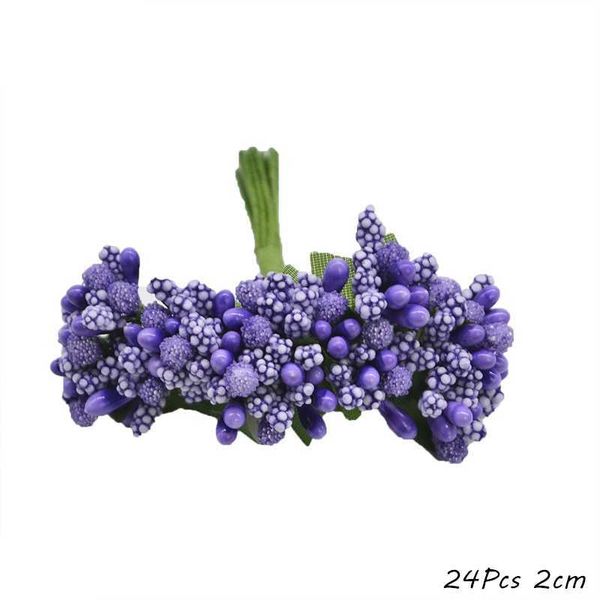 Flores decorativas grinaldas mix roxo flor artificial cereja estame bagas pacote diy decoração de natal bolo de casamento caixa de presente grinaldas decoração de natal t230217