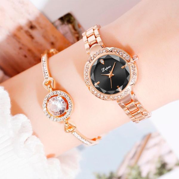 Armbanduhren Damenuhr Armband Set Klein und zart Diamant Strass Europäische Schönheit Einfache Casual Anzug Uhr YE1