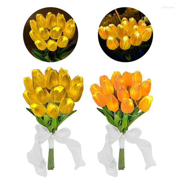 Tischlampen, Tulpen, künstliche Blumen, LED-Nachtlicht, Schlafzimmer, Nachttisch, Hochzeit, echte Haptik, Bankett, Geschenk, Wohnzimmer, Garten, Heimdekoration