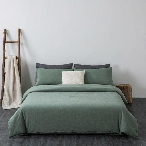 Set di biancheria da letto Set copripiumino in cotone lavato grigio verde 4/6 pezzi Comodo semplice morbido e traspirante con federe lenzuolo con cerniera