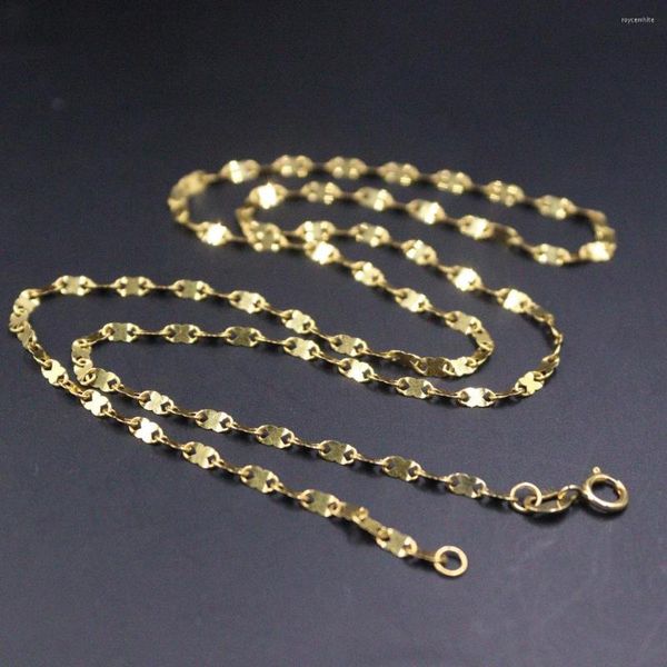 Ketten Echte 18 Karat Gelbgold Kette für Frauen Weiblich 2 mmW Blumenfliesen Halskette 18''L Geschenk Schmuck AU750 Rein