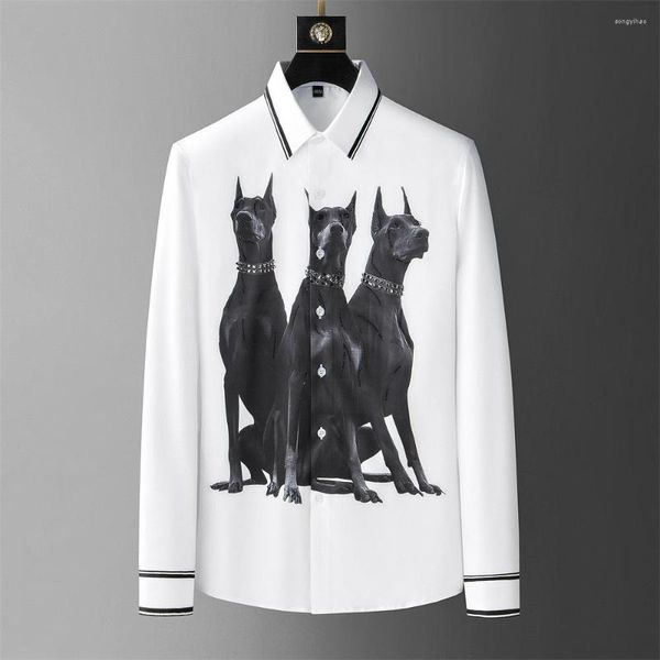 Giacche da uomo Camicie con strass per cani di qualità Camicie da uomo a maniche lunghe Camicia casual 2023 Autunno Business Abito da cerimonia formale Tuxedo da festa