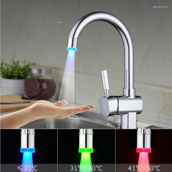 Küchenarmaturen, LED-temperaturempfindlicher 3-Farben-Leuchthahn, Badezimmer-Glühwasserspar-Luftsprudler, Wasserhahn-Zubehör