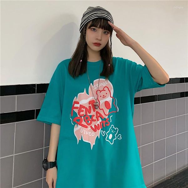 Magliette da donna Lettere vintage T-shirt a maniche corte Donna Estetica Y2k Studente Coppia Top Gotico Oversize Abbigliamento coreano Magliette urbane