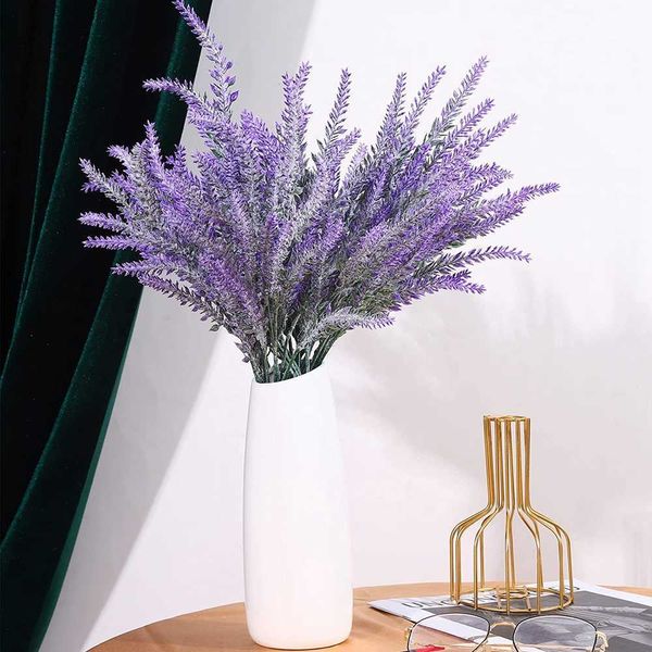 Flores decorativas grinaldas roxo artificial lavanda flores buquê planta falsa para decoração de casa jardim natal decoração de casamento acessórios de vaso interior