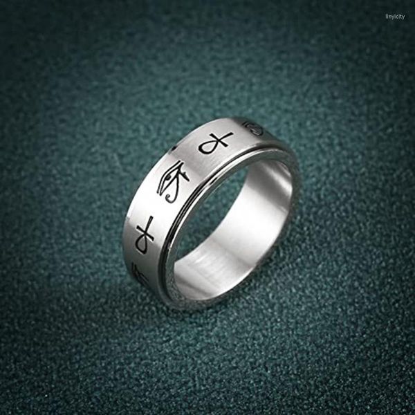 Fedi nuziali Uomo Donna Occhio Egiziano Di Horus Per Croce Rotante Fine Tuning 8MM Anello In Acciaio Inossidabile Gioielli Di Moda Regalo Di Compleanno