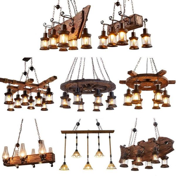 Pendelleuchten Vintage Retro Bar Industrie Wind Kronleuchter Massivholz Persönlichkeit Altes Boot Suspension Beleuchtung LeuchtePendant