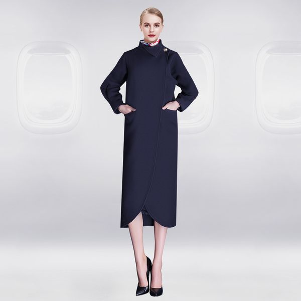 Сингапурское трендовое платье авиакомпании, новое женское весенне-осеннее длинное шерстяное пальто, униформа стюардессы, одежда для леди