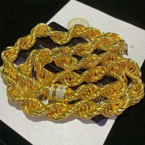 Cadeia de corda dourada de 11 mm gelada vvs moissanite clasp colar cubano 925 sólido prata hip hop masculino jóias de jóias douradas cadeia de ligação cubana