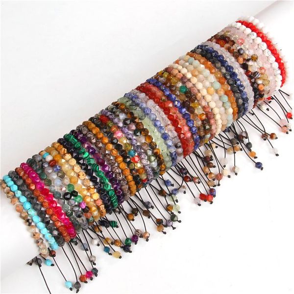 Strand Beaded Strands 4mm Bracciale in pietra naturale Turchese sfaccettato Lapislazzuli Braccialetti elasticizzati Yoga regolabile per donna Uomo JewelBeaded