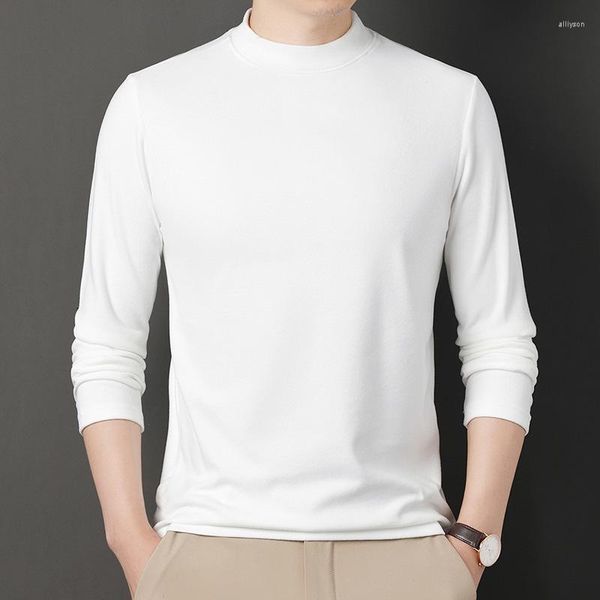Camisetas masculinas 2023 Winter masculino casual de algodão preto Branco O-pescoço de manga longa Tshirts moda camisetas quentes