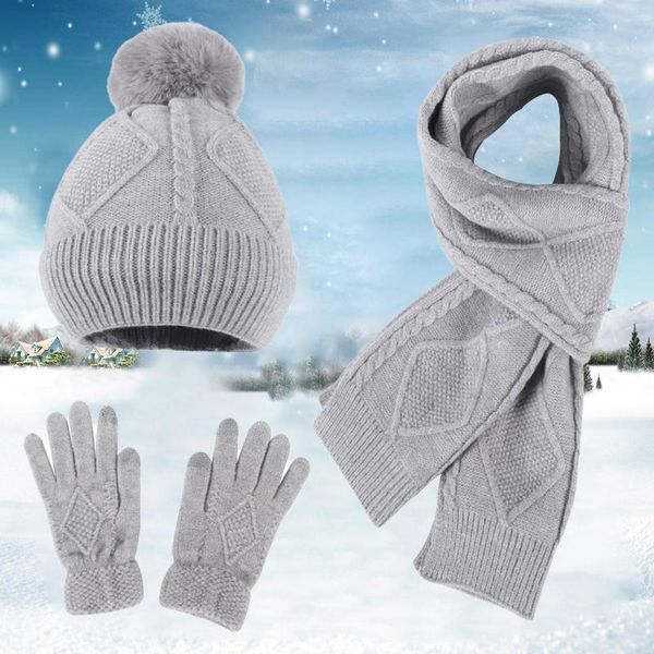 Berretti Donna e uomo inverno europeo americano Natale cappello lavorato a maglia guanti sciarpa tre pezzi lana spessa