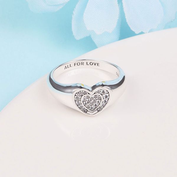 925 Ayar Gümüş Cz Taşlar Radyant Kalp Açacağı Signet Yüzük Fit Pandora Takı Nişan Düğün Severler Moda Yüzük
