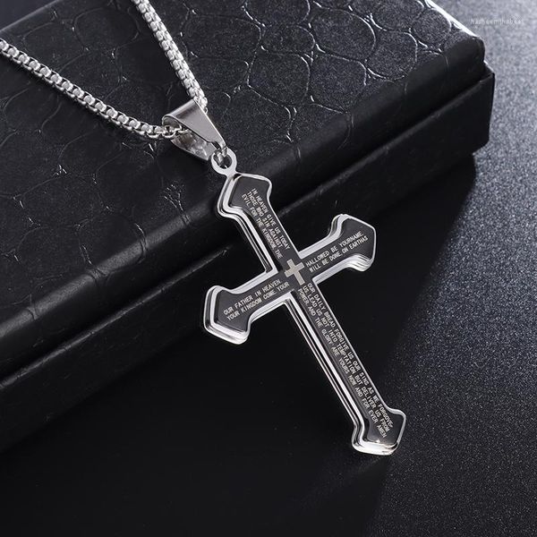 Anhänger Halsketten Herren Exquisite Edelstahl Kreuz Halskette Punk Mode Christian Bibel Poesie Amulett Schmuck Geschenk