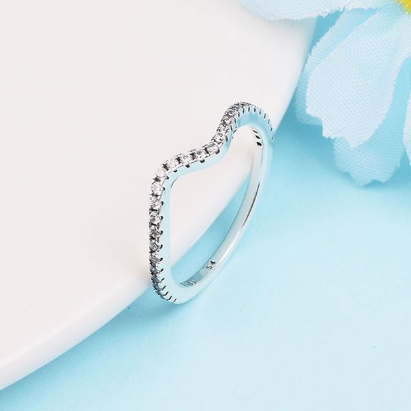 925 Sterling Silver Cz Stones Sparkling Wave Ring Fit Pandora Jewelry Engagement Wedding Lovers Fashion Ring