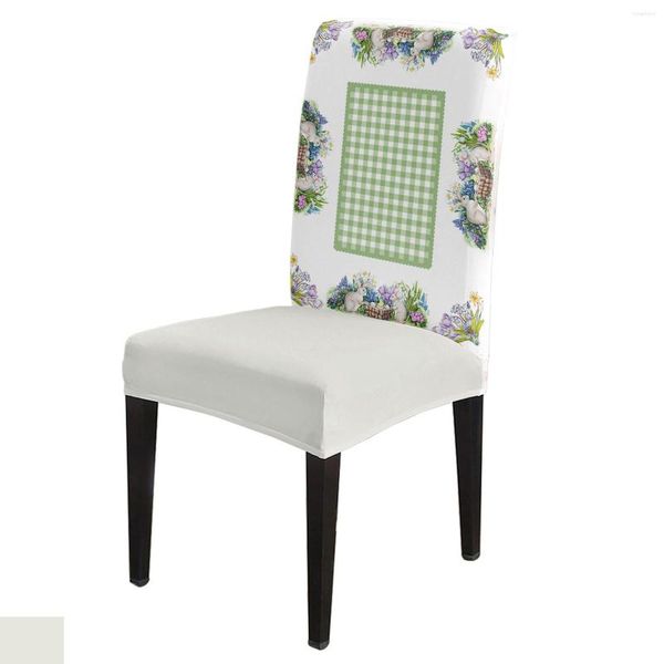 Set di custodie per sedie, coprisedie con motivo floreale pasquale, copertura in venature del legno, spandex, sedile elasticizzato, decorazioni per casa e ufficio