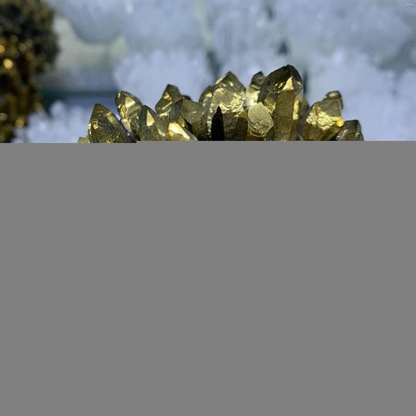 Dekorative Figuren, 350–400 g, natürlicher Titan-beschichteter Goldkristall, Quarz-Cluster, Heimdekoration, Edelstein-Exemplar
