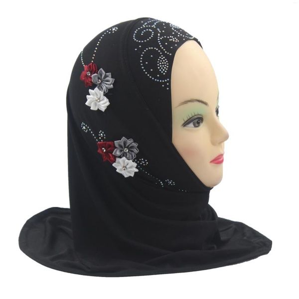 Etnik Giyim 12 PCS Bir Düzine Müslüman Kız Çocuk Hijab İslami Eşarp Şalları 6 Güzel Çiçekler Elmas 1 ila 5 Yaş Altı Toptan Satış