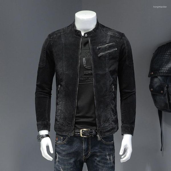 Giacche da uomo 2023 Giacca di velluto a coste Uomo Stile Bomber Moto Denim Casual Slim Street Spring Uomo Streetwear Cowboy Moto Biker Capispalla