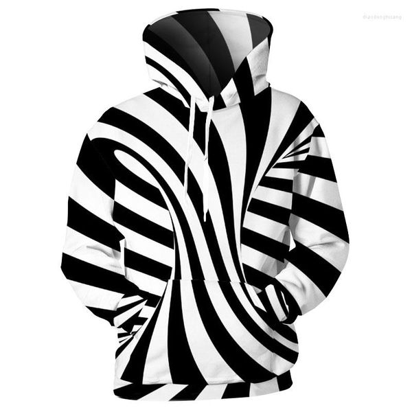 Männer Hoodies Drucken Vortex 3D Pullover Schwarz Weiß Streifen Sweatshirts Casual Männer/Frauen Streetwear Harajuku Hoody Tops