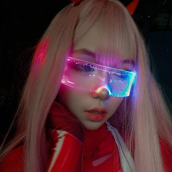 Óculos de sol Glasse LED Luminous Vintage Punk Goggles Men Women Fashion Party Christmas Colorful Light Up Óculos Shades UV400