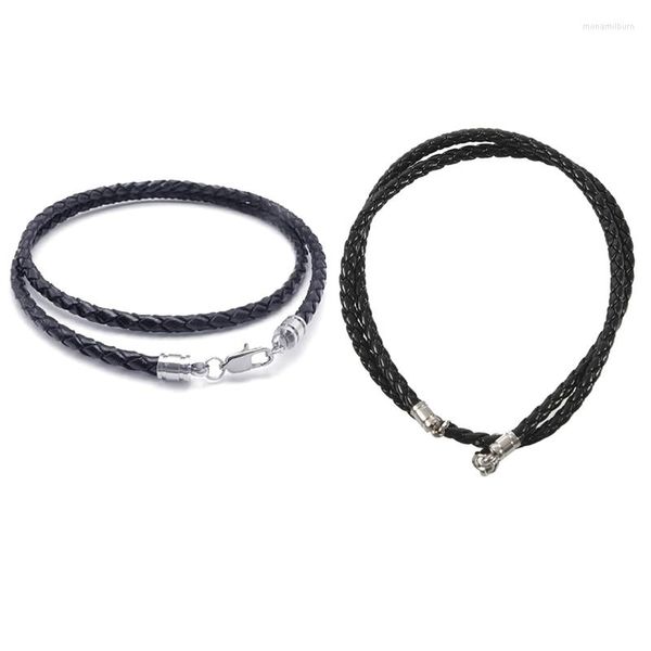 Ketten 2 Stück Schmuck Herren Halskette – 3 mm Kordel Leder Edelstahl für Männer Farbe Schwarz mit Geschenkbeutel 40 cm 55 cm