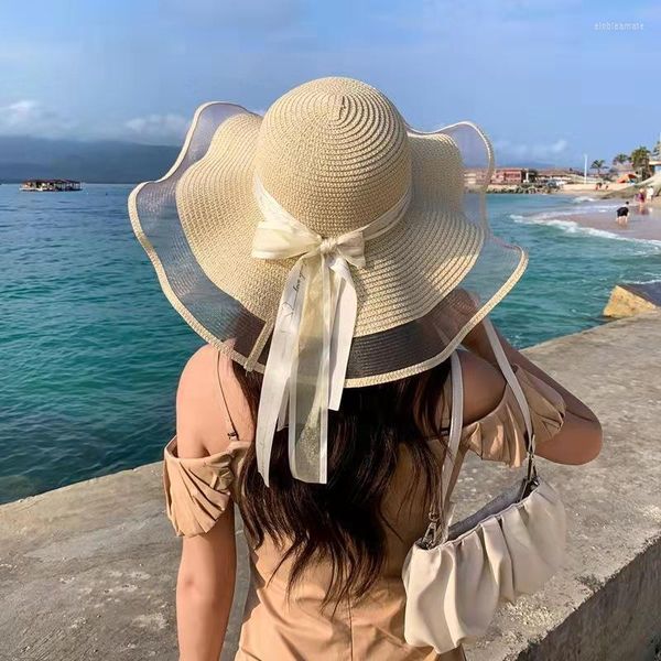 Chapéus de aba larga Visrover Dobráveis Oversized Summer Hat Sun Panama Beach Bucket Para Mulheres Protetor Solar Bonés Pescador Atacado Elob22