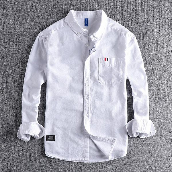 Camicie eleganti da uomo stile giapponese alla moda lavato da uomo bianco puro semplice maniche lunghe casual colletto rovesciato M-3XL per