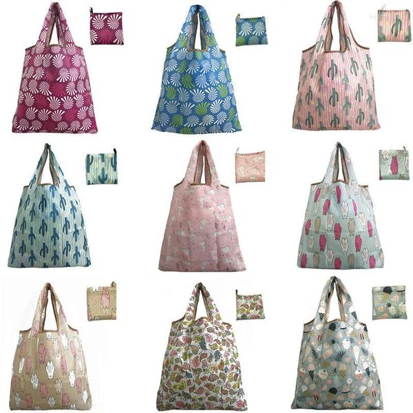 Bolsas de armazenamento Mulheres duráveis ​​Nylon impermeabilizada Reutilizável Bolsa de ombro de viagens de viagem Eco de viagem UNISSISEX Bolsa dobrável 40x60cm