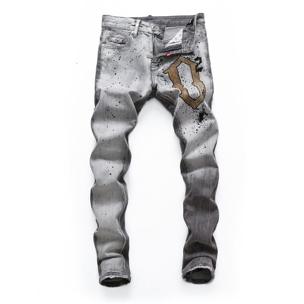DSQ Jeans da uomo slim WASH SEXY TWIST grigio JEANS Pantaloni classici da uomo Hip Hop Rock Moto Pantaloni casual firmati da uomo Jeans skinny denim effetto consumato 661