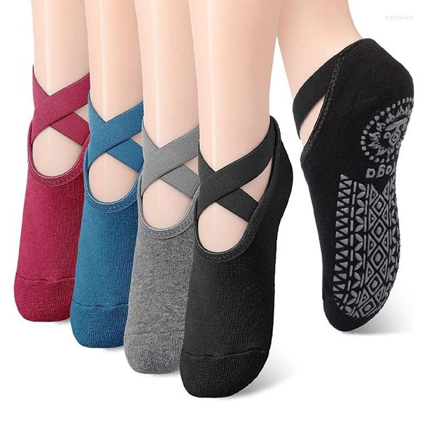 Mulheres meias ioga pilates dança de balé bandagem algodão meia de algodão não deslizamento esportivo esportivo descalço BOA