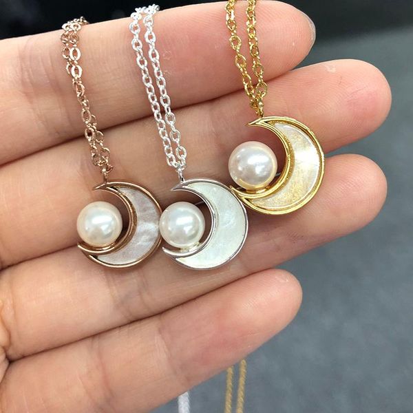 Anhänger Halsketten Elegante Natürliche Perle Schmuck Halskette Sea Shell Mond Kragen Aussage Frauen Farbe Kette Böhmen 2023 Bijoux