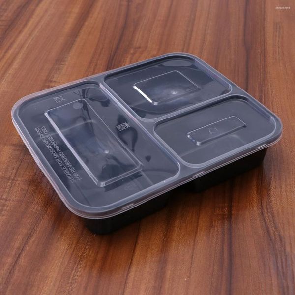 Set di stoviglie 4 pezzi Bento Lunchbox Contenitori a 3 scomparti Contenitore per pasti in stile americano Vaschette da asporto Scatole per il pranzo usa e getta Borse