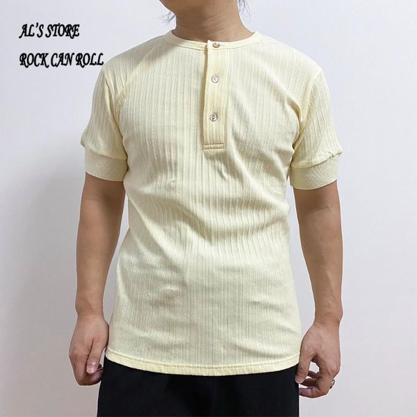 T-shirt da uomo RockCanRoll Asian Size 250GSM 8.5oz Casual Henley Tee Cotton Super Flexible Waffle Pattern ShirtUomo