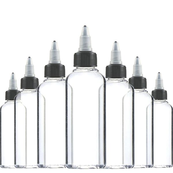 Bottiglia di profumo 30 pezzi 30ml 60ml 100ml 120ml 150ml Flacone di inchiostro vuoto in plastica Twist Top Tappo nero Bottiglia trasparente trasparente Accessori per tatuaggi 230217