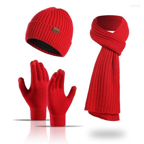 Berets Herbst und Winter europäisch-amerikanische Strickmütze Set Amazon Männer Frauen einfarbig Schal dreiteilig