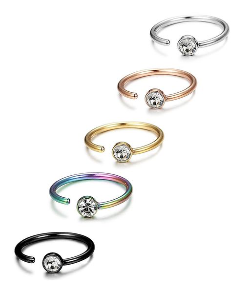 Ringos de nariz pregos com piercing for women menina aberta aço inoxidável diamante jóias de pedra de pedra de pedra rosa coloração prateada por atacado