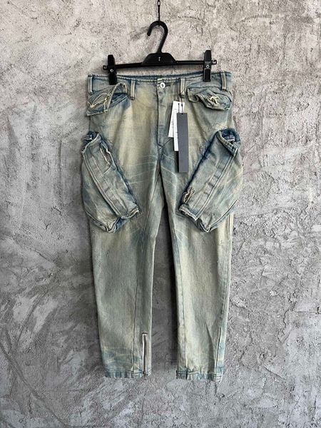 Pantaloni da yoga 2023SS Jeans da uomo Pantaloni in denim con tasche grandi in cotone Pantaloni casual squisiti di stile di strada di lusso